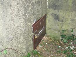 deurtje op halve hoogte met brievenbusachtige sleuf voor de vleermuizentoegang
